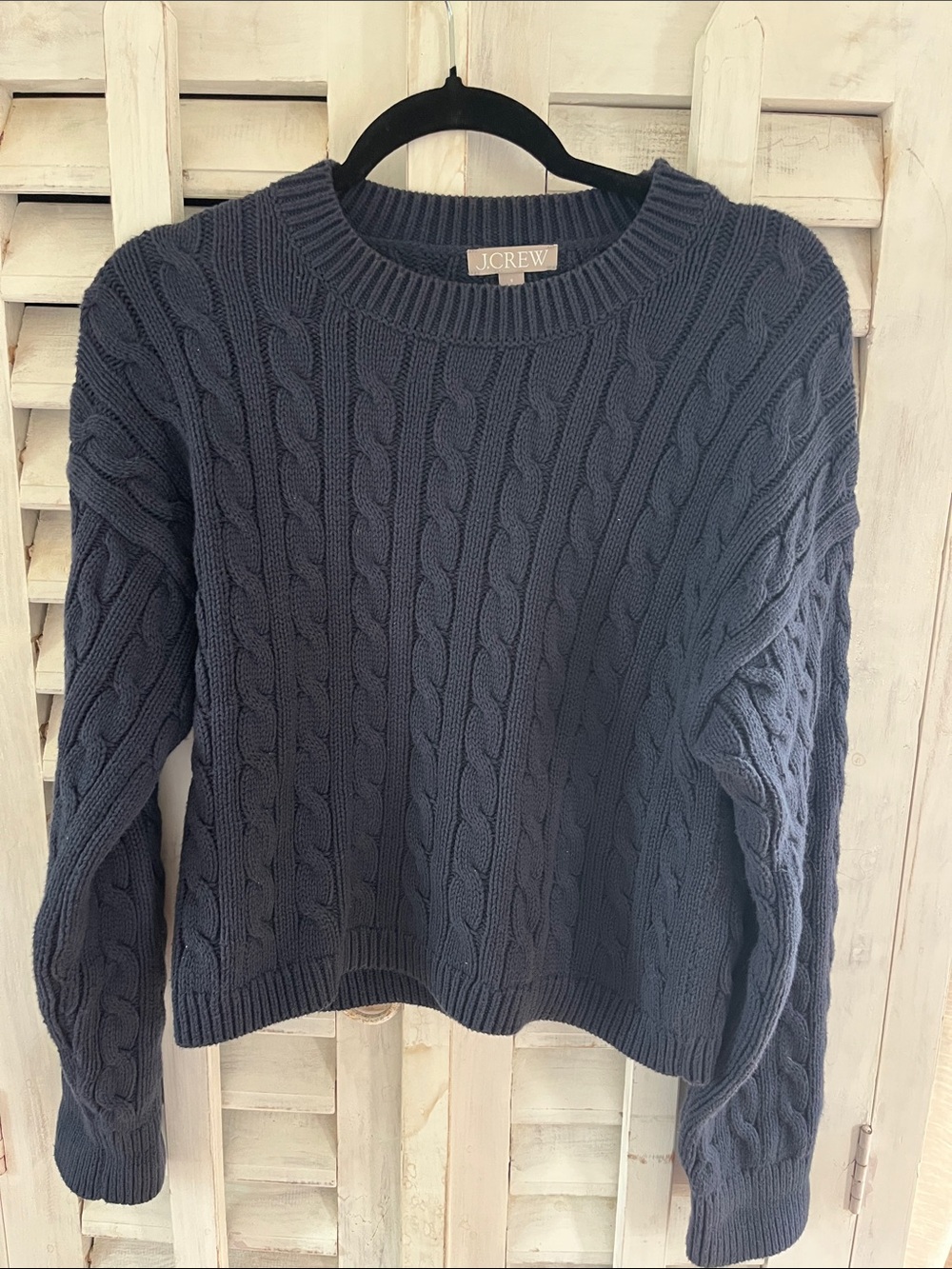 J. Crew Women's Cable Knit Crewneck Sweater - Navy Blue